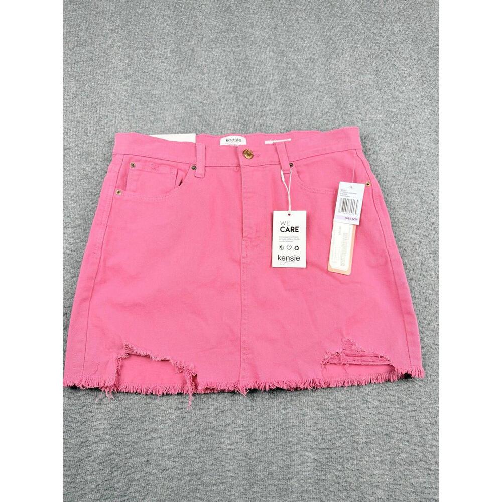 Kensie Pink Distressed Denim Mini Skirt
